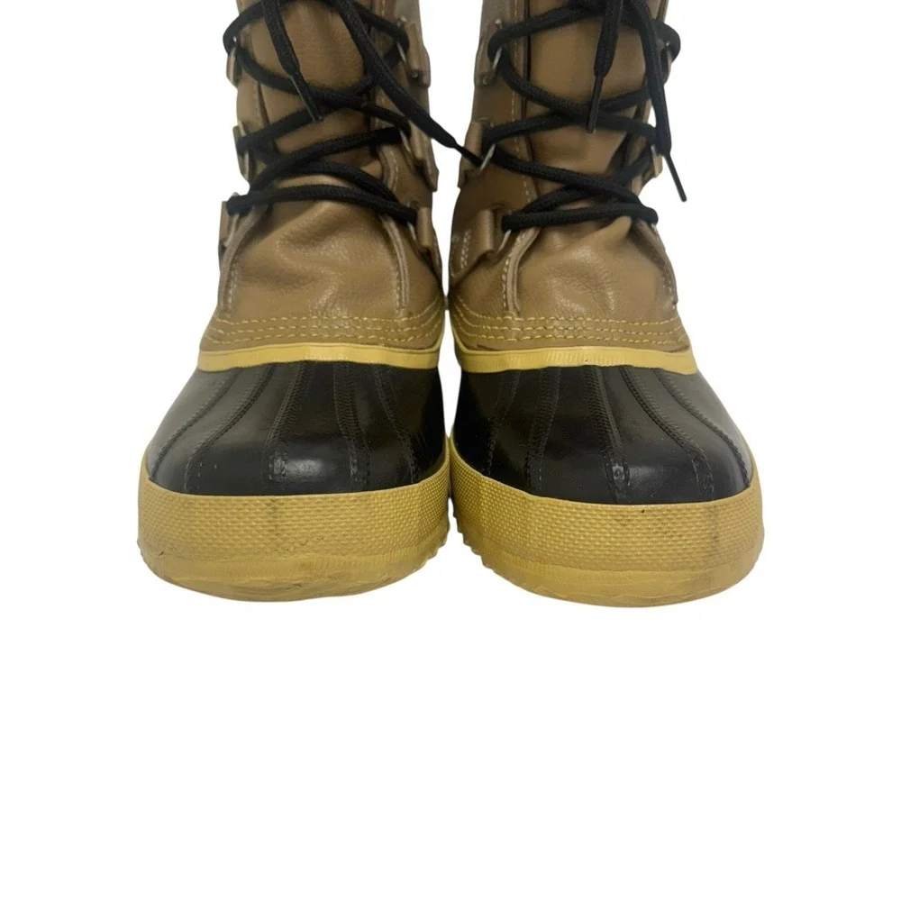 SOREL Women's Size 7 Manitou Tan/Blk Leather‎ Snow Winter Boots Made in CANADA